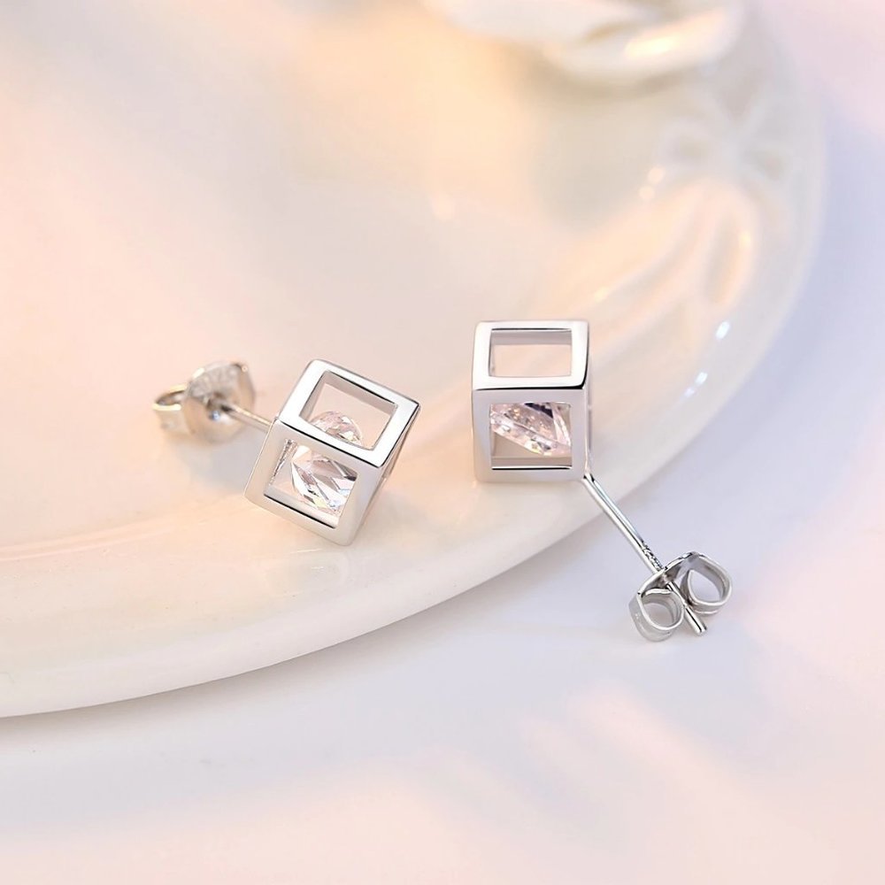 NEW [Set of 3] 925 Sterling Silver Diamond Cube - Picture 5 of 8